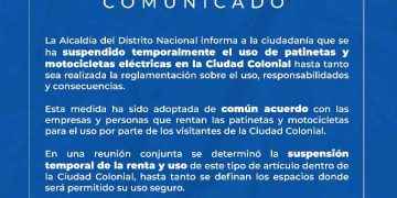 ADN suspende temporalmente uso de patinetas y motocicletas eléctricas en la Ciudad Colonial