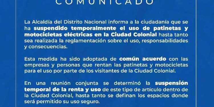 ADN suspende temporalmente uso de patinetas y motocicletas eléctricas en la Ciudad Colonial