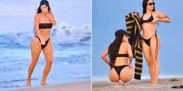 Kim Kardashian presumió sus curvas en un bikini durante un paseo por Malibú
