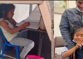 Niña que estudiaba bajo cartones recibió una beca y ahora asiste a la escuela