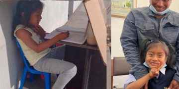 Niña que estudiaba bajo cartones recibió una beca y ahora asiste a la escuela