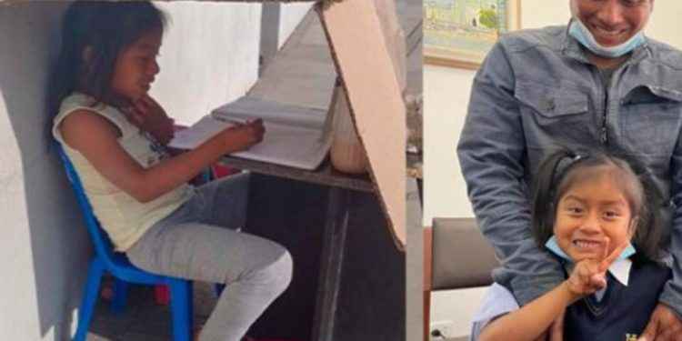 Niña que estudiaba bajo cartones recibió una beca y ahora asiste a la escuela