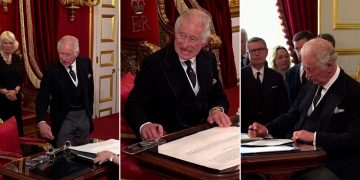 Se viralizó el polémico gesto de Carlos III durante la firma de su proclamación como rey