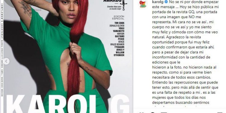Karol G indignada por los excesivos retoques de la revista GQ a su foto de portada