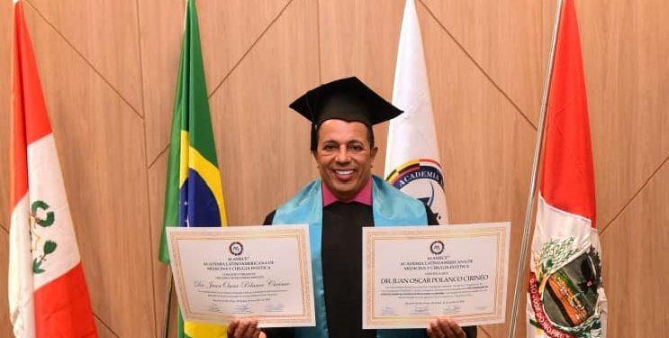 ALAMECE reconoce Juan Óscar Polanco Cirineo, como alumno meritorio en postgrado de Cirugía Estética Facial y Corporal