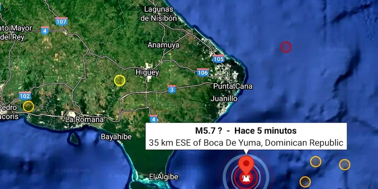 Sismo de magnitud 5.7 sacude la región este de República Dominicana desde el Mar Caribe